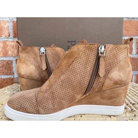 Linea Paolo Felicia Tan Suede Wedge Sneaker Boots Elastic Zipper Womens 7.5 M - Picture 5 of 9